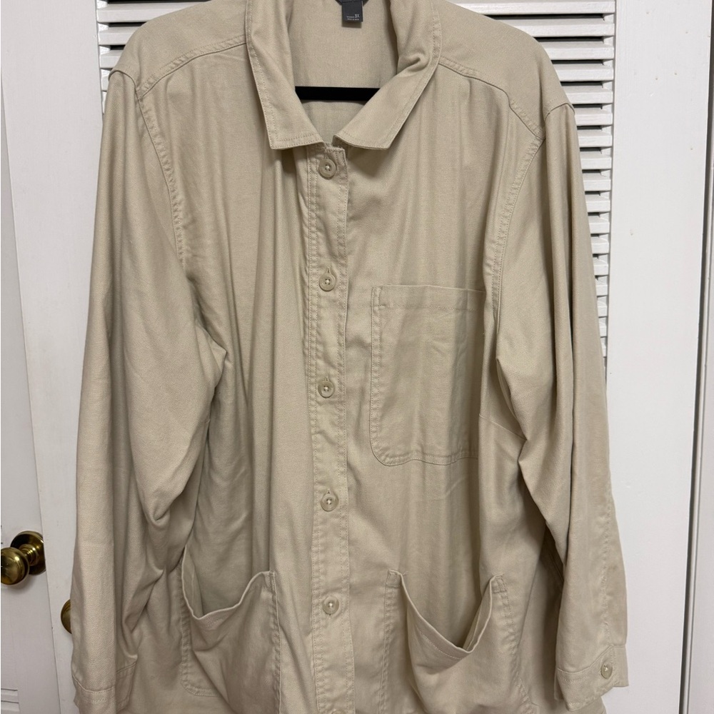 Eddie Bauer Natural Ivory Button-Up Linen Hemp Jacket